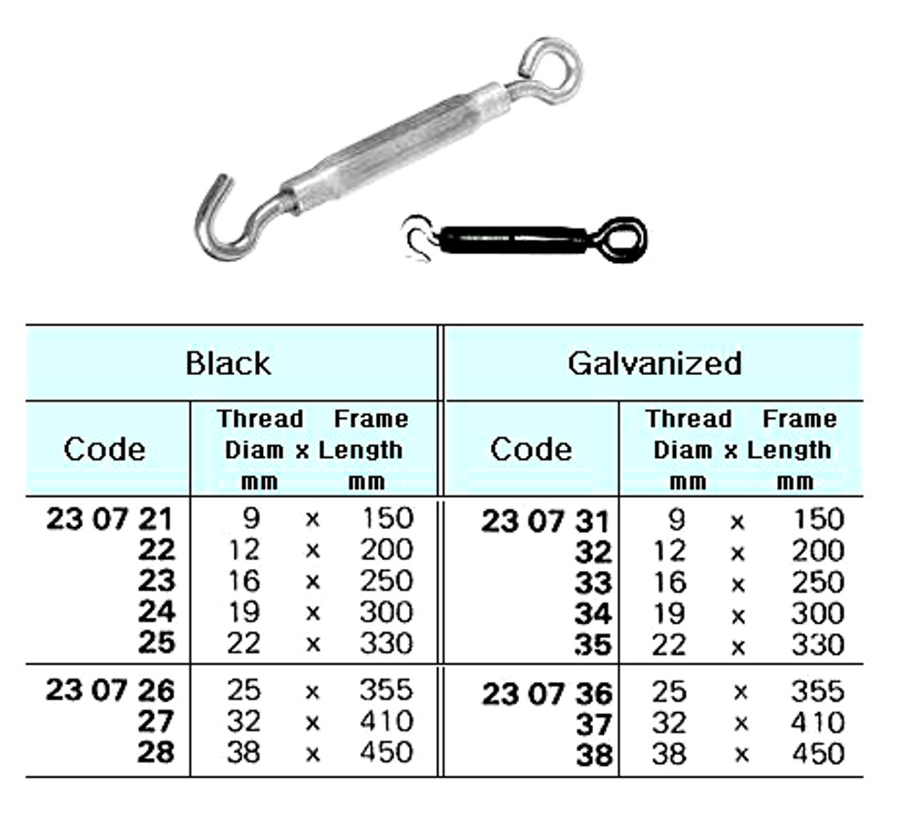 IMPA 230731 RIGGING SCREW GALVANIZED 3/8