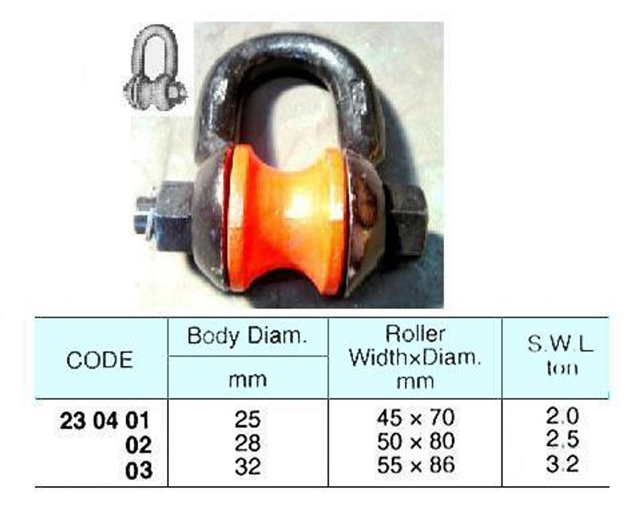 IMPA 230403 ROLLER SHACKLE body 32mm roller 60x85mm- 5 ton+cert.