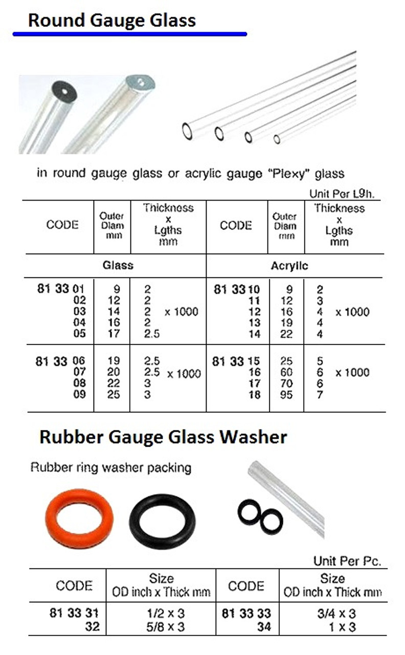IMPA 813310 ROUND GAUGE GLASS ACRYLIC 10/7 MM 1000 MM