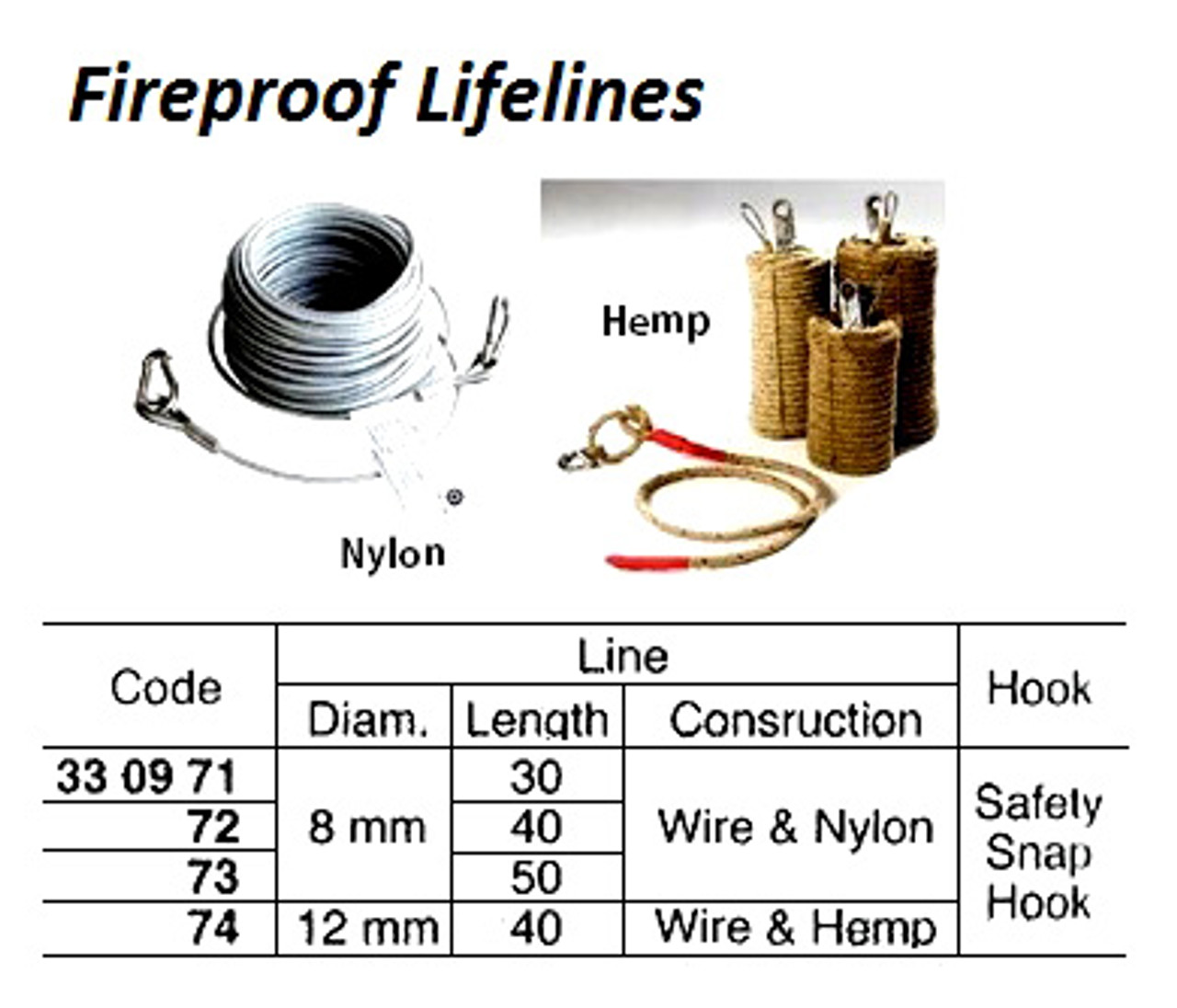 IMPA 330972 SAFETY LIFELINE 12mmx40mtr. FIREPROOF WITH SAFETY HOOK