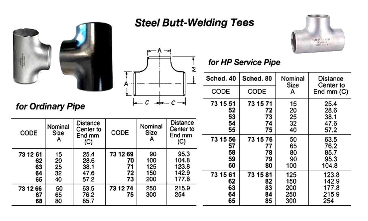 IMPA 731266 Seamless steel welding T-piece DIN 2618 / DIN 2619 St.35.8 Class 1,  2 x 2"
