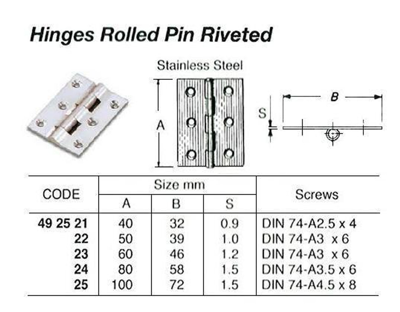 IMPA 492523 BUTT HINGE 65x38mm STAINLESS STEEL