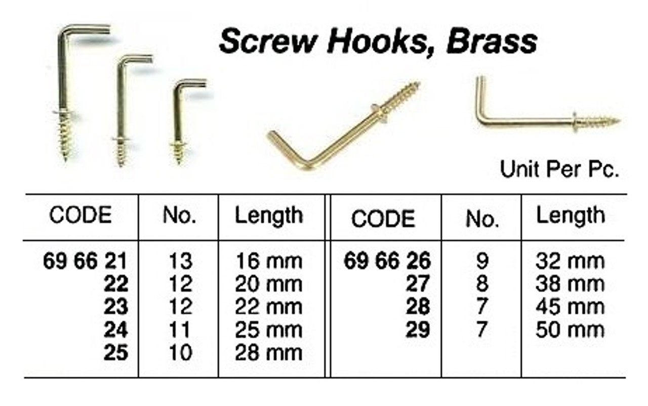 IMPA 696624 SQUARE HOOK SHOULDERED Length 25mm BRASS