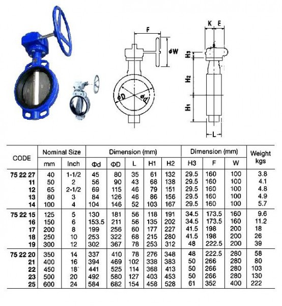IMPA 752214 BUTTERFLY VALVE WAFER 100 MM CAST IRON SS 304 NBR 52