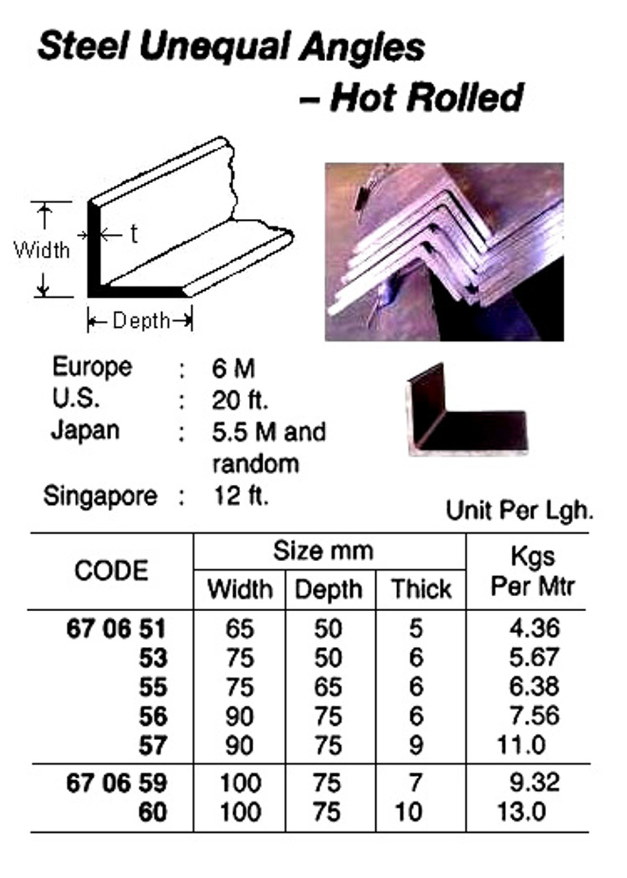 IMPA 670653 Steel un-equal angle hot rolled St37,0  70x50x6 mm