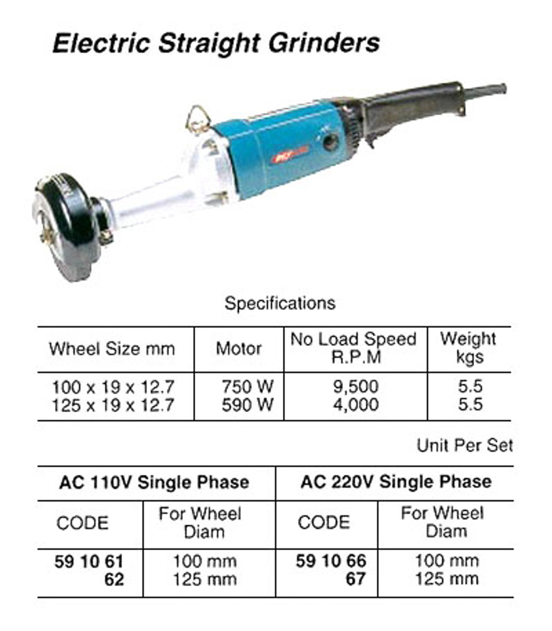 IMPA 591066 Straight grinder electric - 100-125mm Bosch GGS6S (220 volt)    NO STOCK