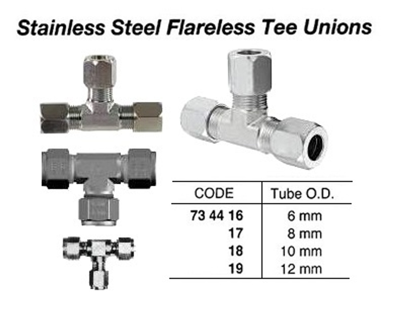 IMPA 734419 TEE STAINLESS STEEL WITH CUTTING RING 12mm (L)