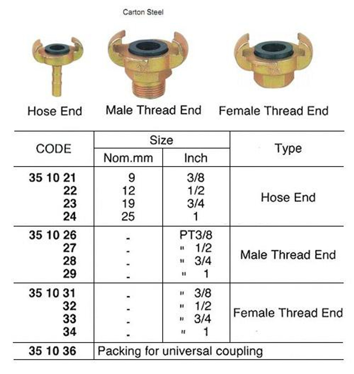 IMPA 351033 TETRA Universal Air Hose Couplings, Adapter Female Thread End, 19 mm (3/4'), malleable steel TETRA