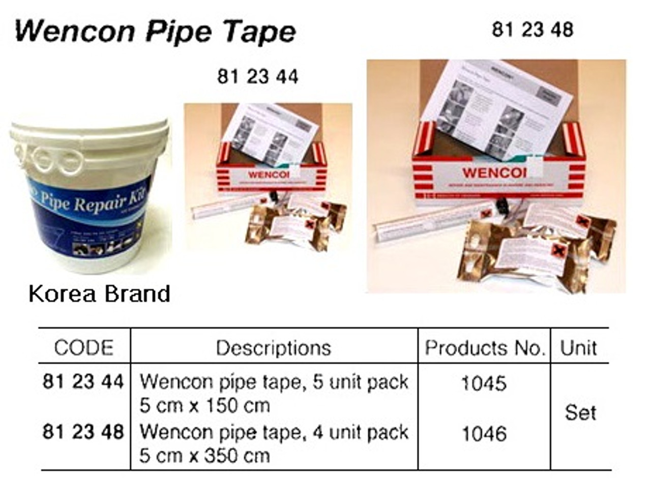 IMPA 812344 WENCON PIPE TAPE 50mm roll 150cm - unit 5 pcs.