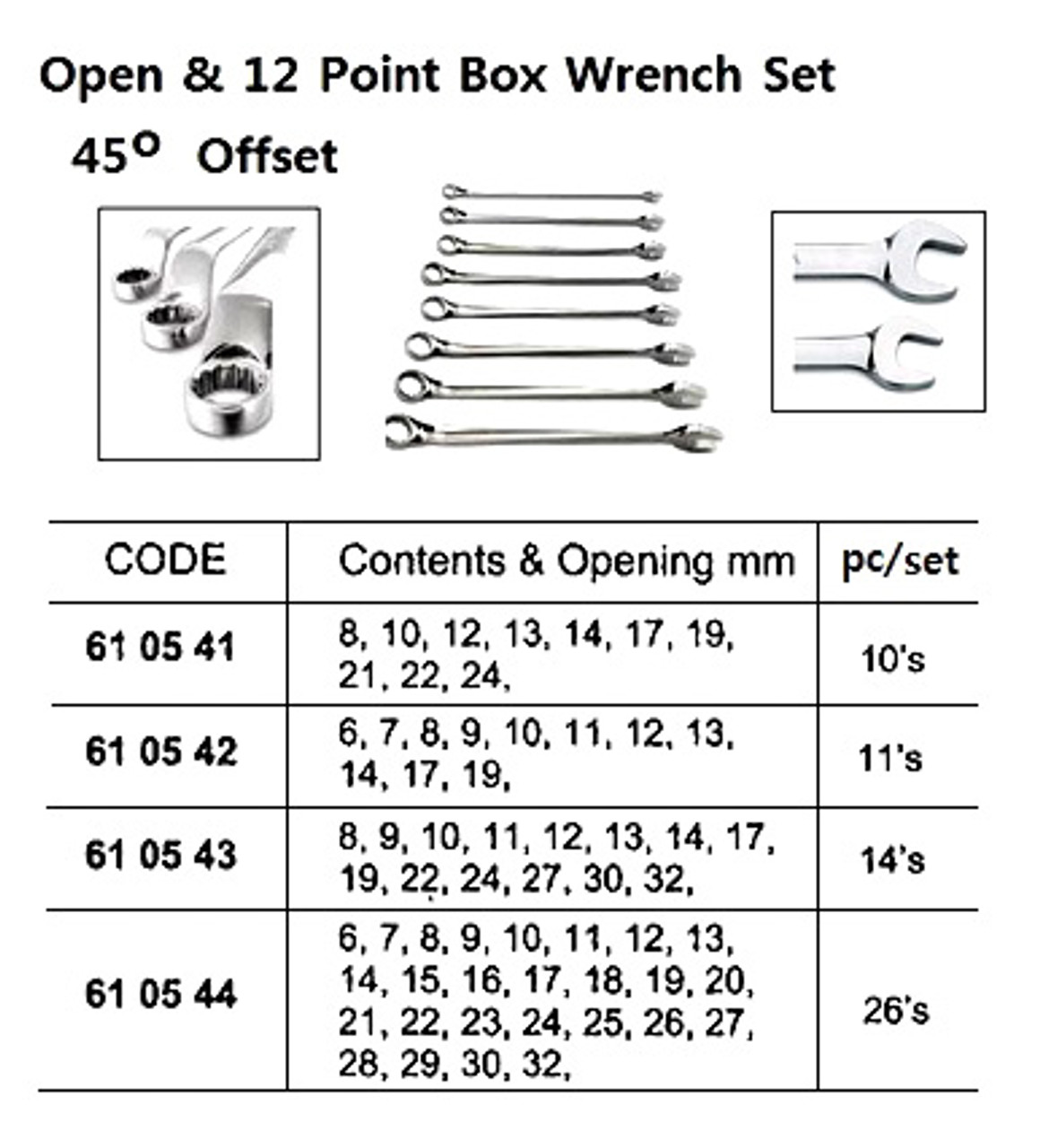 IMPA 610542 WRENCH OPEN & 12-POINT BOX SET 7-19mm 11pcs TRANSTIME