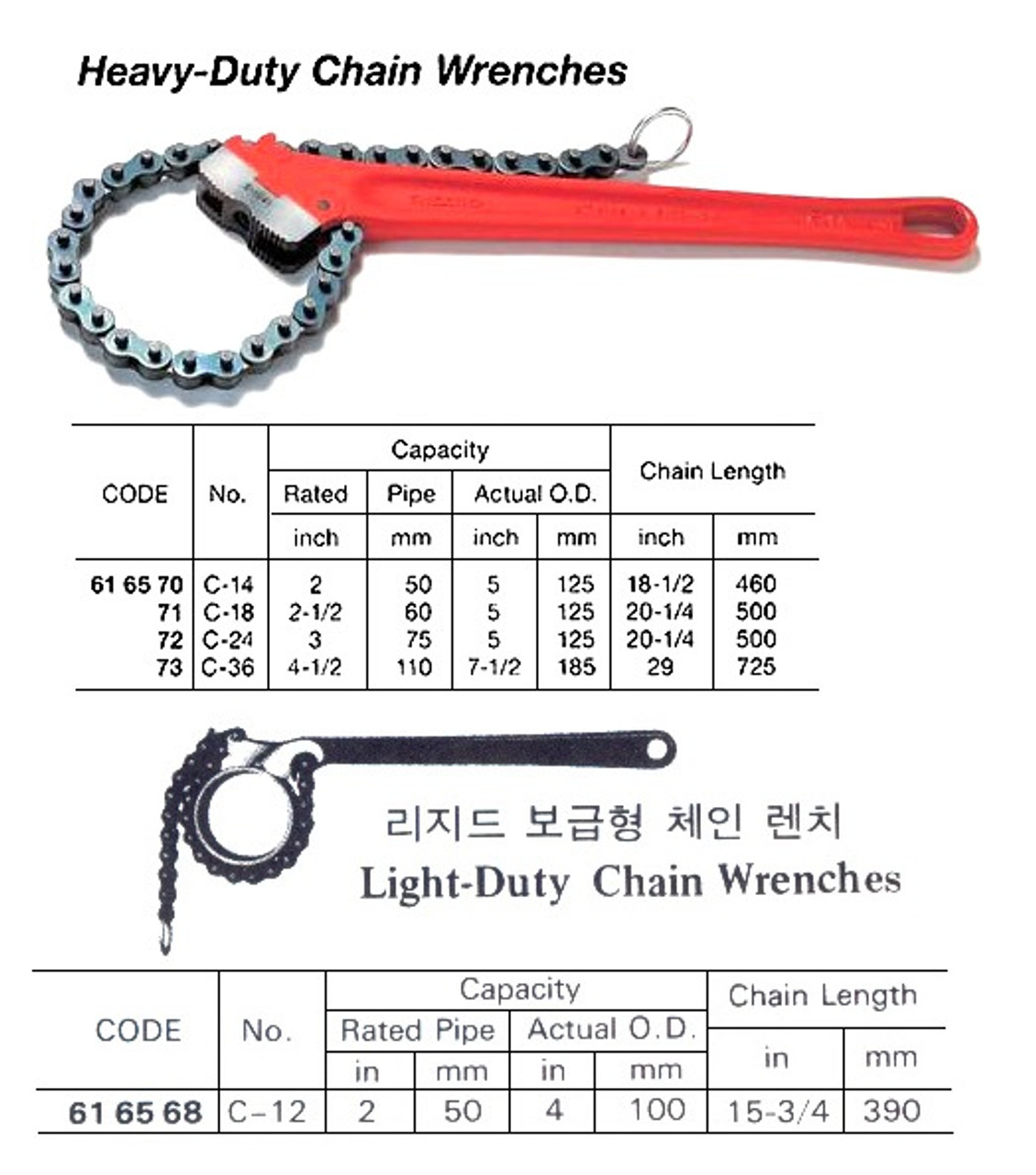 IMPA 616568 WRENCH PIPE CHAIN 300mm cap.pipe 4"  C12-RIDGID