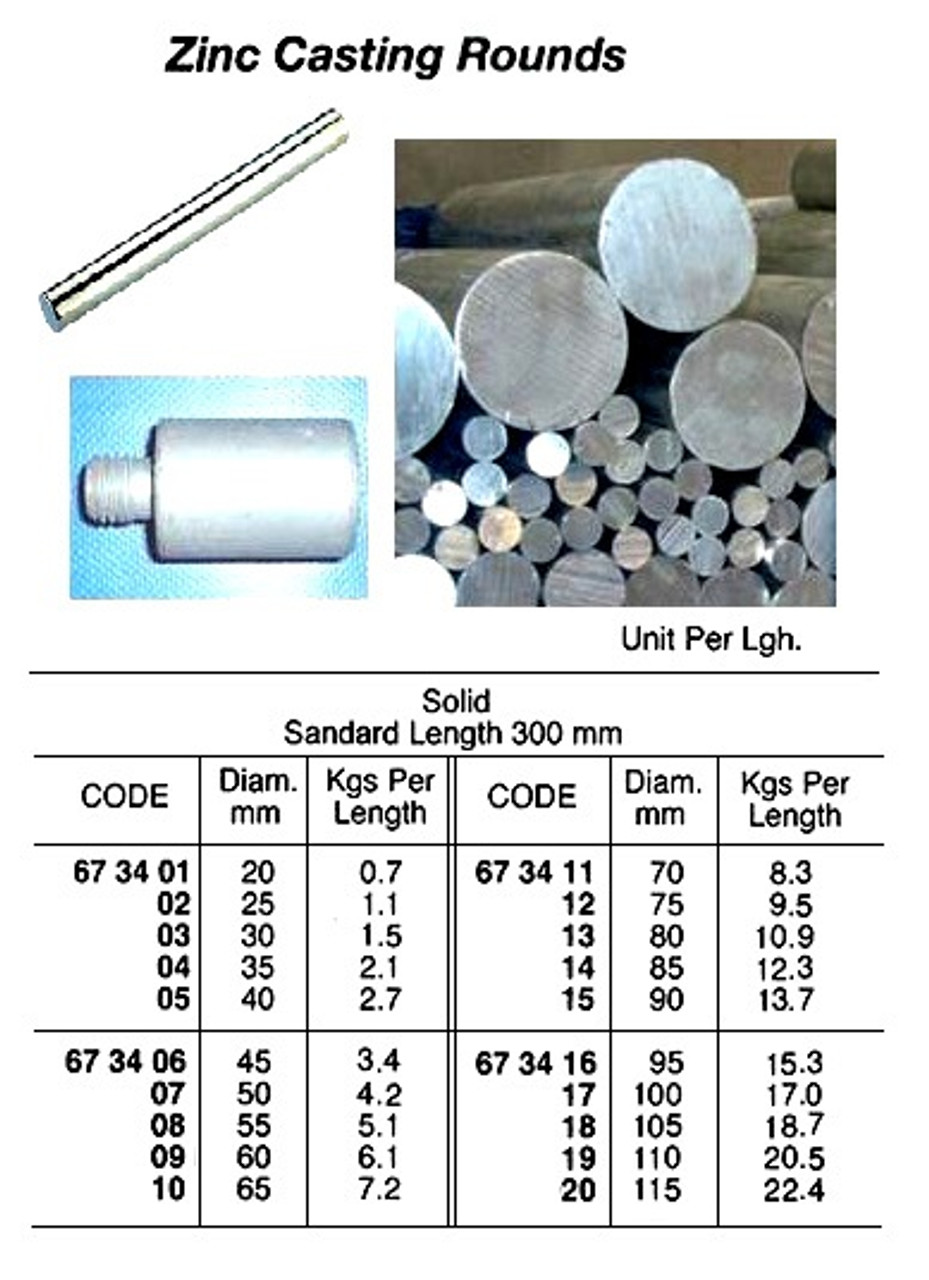 IMPA 673417 Zinc Casting Round bar L= 300 MM,  100