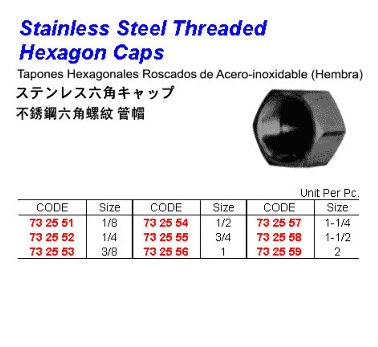 IMPA 732554 CAP STAINLESS STEEL BSP 1/2"