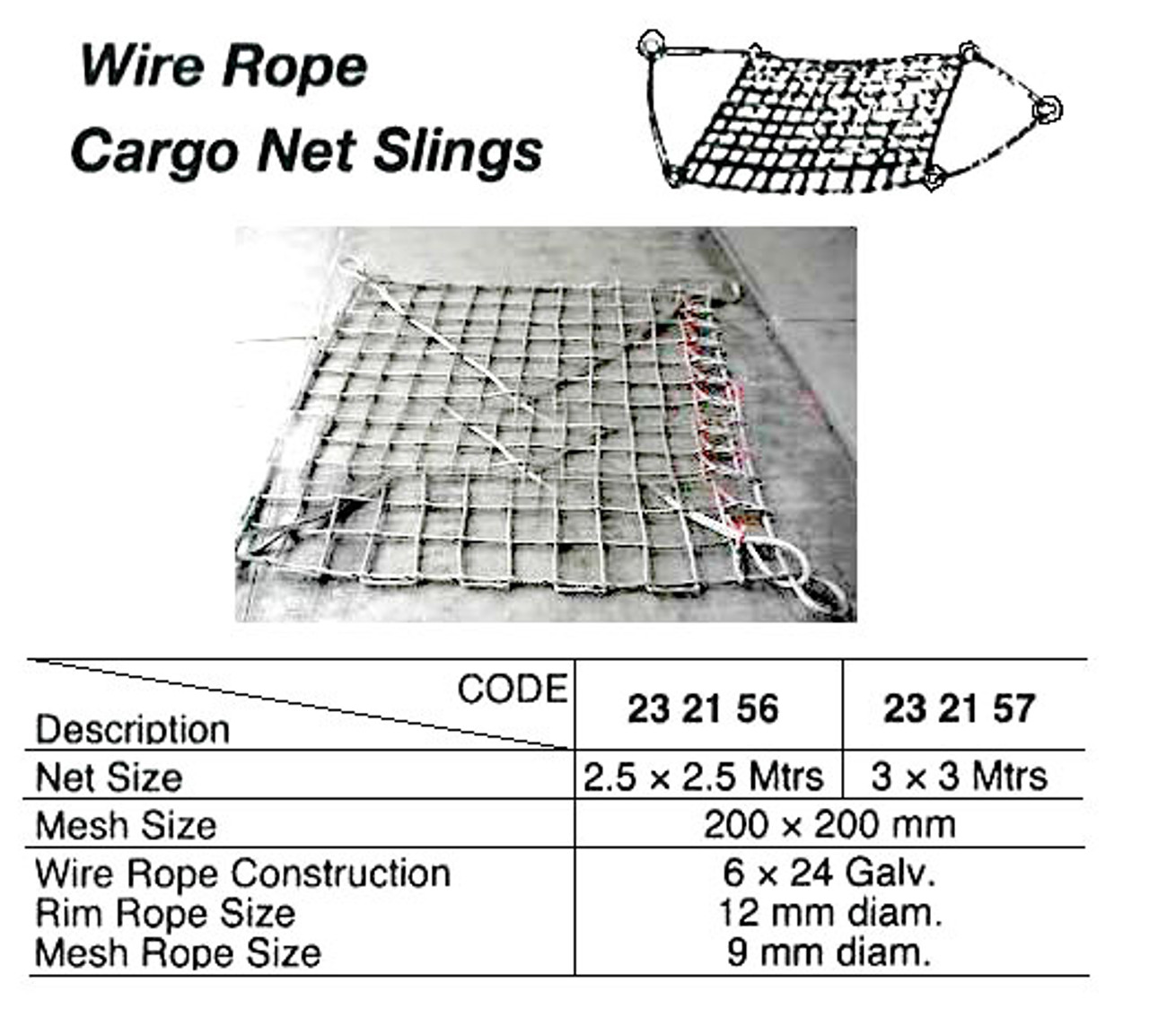 IMPA 232157 CARGO NET 3x3 mtr. STEEL WIRE ROPE