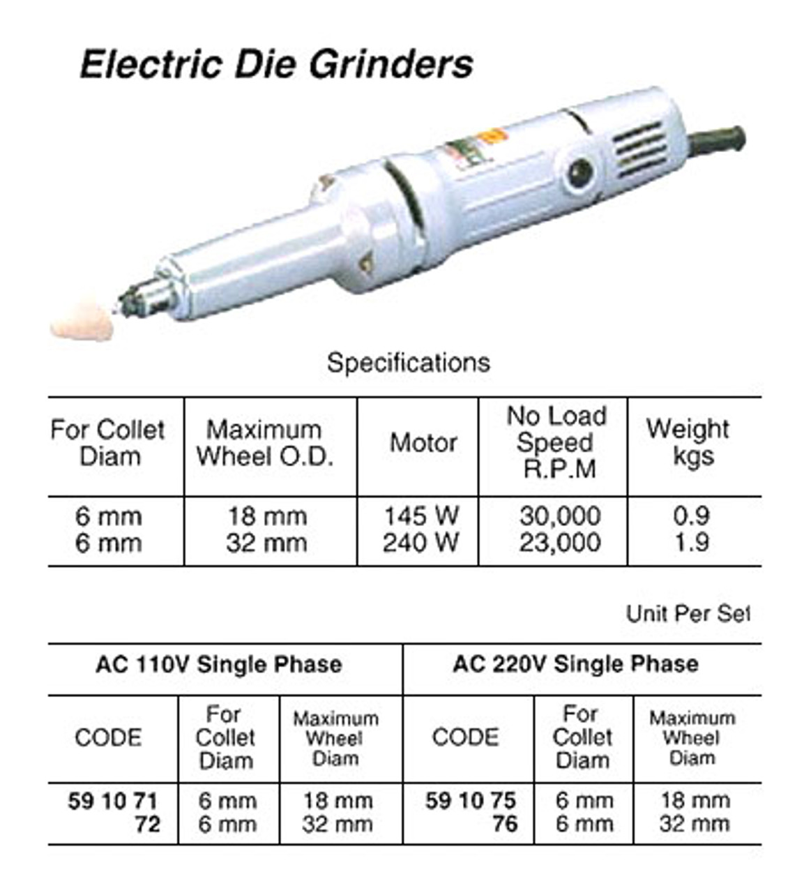 IMPA 591072 Die grinder electric - 32mm - 23.000 rpm LDU-6 (110 volt)