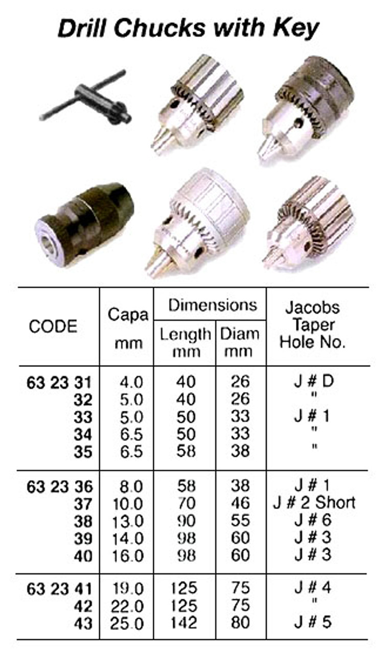 IMPA 632340 DRILL CHUCK WITH KEY 3-16mm MOUNTING B18