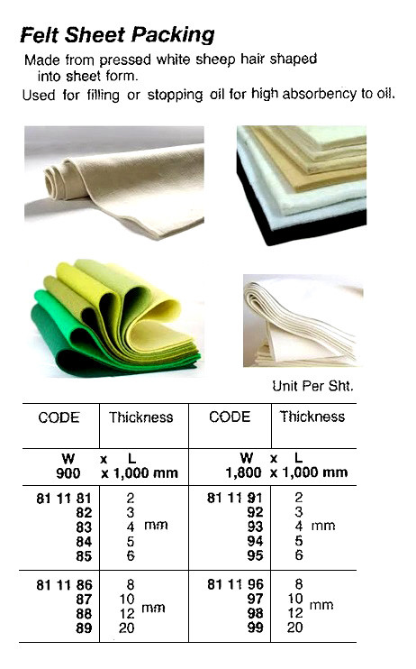 さやぷりんページ IMPA 811182 FELT SHEET PACKING 1000 MM WHITE 3 MM