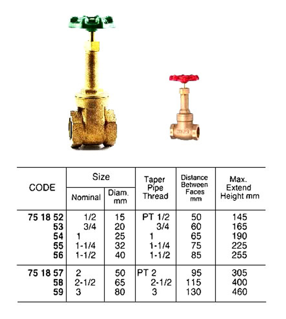 IMPA 751858 GATE VALVE PN10 BRASS DIN 21/2" BSP FEMALE 64 MM