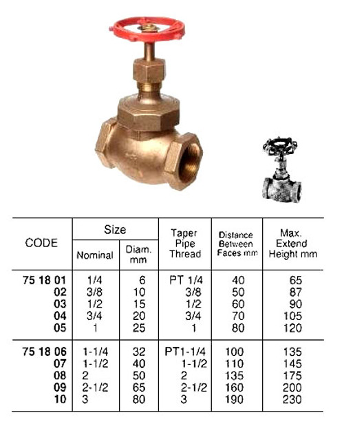 IMPA 751805 GLOBE VALVE BRASS female threaded BSP 1"