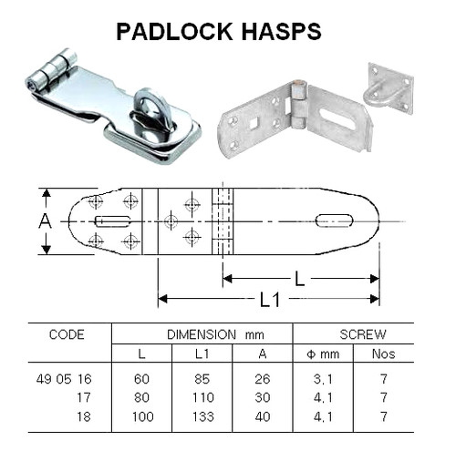 IMPA 490517 HASP & STAPLE 110x35mm POLISHED BRASS