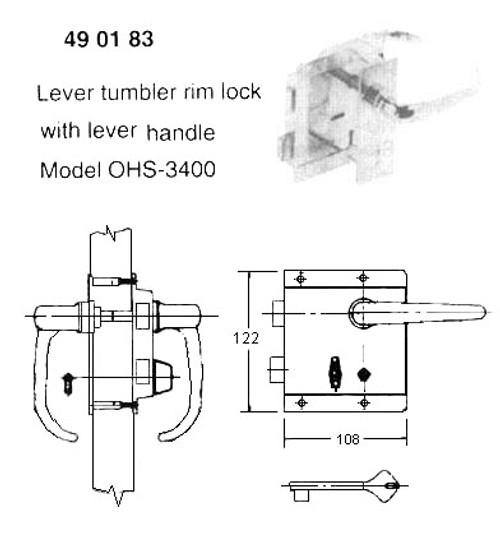 IMPA 490183 LEVER TUMBLER RIM LOCK WITH LEVER HANDLE OHS-3400