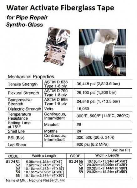 IMPA 812453 PIPE REPAIR TAPE 4" x 144" WATER ACTIVATED box 12ft.