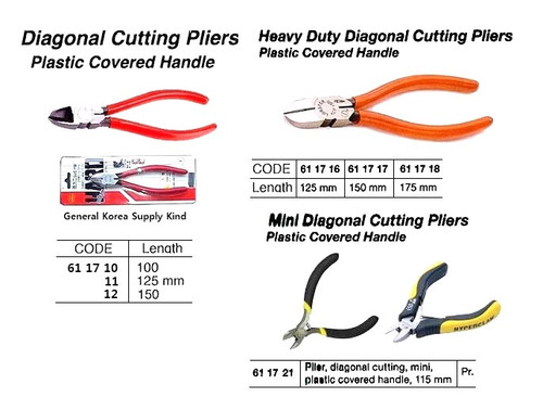 IMPA 611712 PLIER DIAGONAL CUTTING PLASTIC COVERED HANDLE 150MM