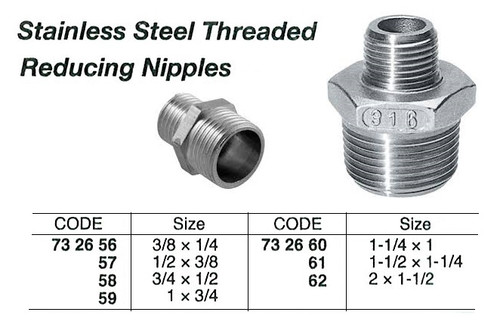 IMPA 732659 REDUCING NIPPLE STAINLESS STEEL BSP 1"x 3/4"