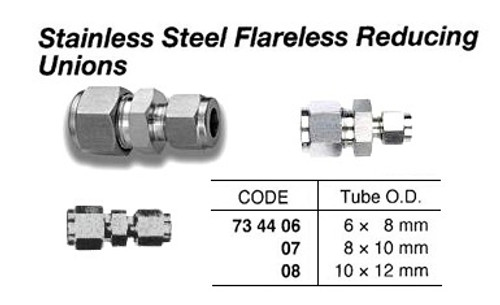 IMPA 734408 REDUCING UNION STAINLESS STEEL W/CUTTING RING 12x10mm