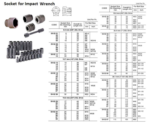 IMPA 590252 Socket 26 mm, for Impact Wrench 1" SQ Drive TETRA
