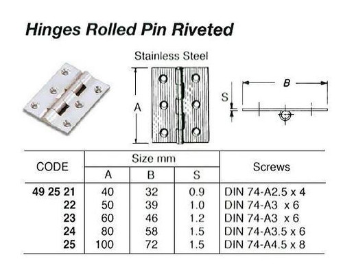 IMPA 492523 BUTT HINGE 65x38mm STAINLESS STEEL