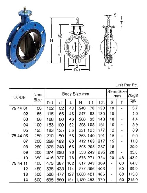 IMPA 754409 BUTTERFLY VALVE WAFER 300 MM CAST IRON ALUMINIUM / BRONZE NBR 77 MM 16 BAR LEVER