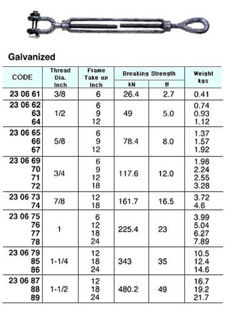 IMPA 230621 TURNBUCKLE U.S.TYPE GALV. 3/8