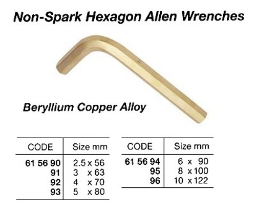 IMPA 615692 WRENCH ALLEN HEXAGON 4mm BERYLLIUM-COPPER NON-SPARK