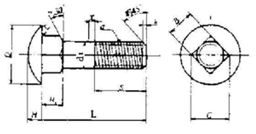 IMPA 691001 CAP HEAD SQUARE NECK BOLT WITH NUT M10x20 STEEL ZINC