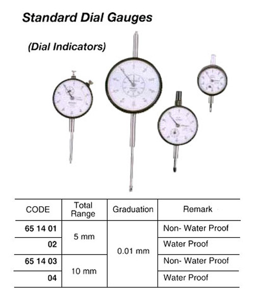 IMPA 651404 DIAL GAUGE range 10mm Grad.0,01mm WATERPROOF