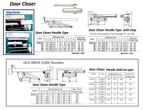 IMPA 490633 DOOR CLOSER PARALLEL TYPE max.weight 40kg. O.H.M.