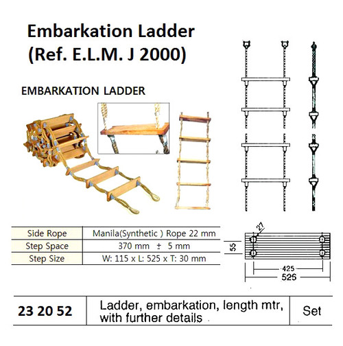 IMPA 232052 EMBARKATION ROPE LADDER WOODEN STEPS-FLAT 17 mtr.