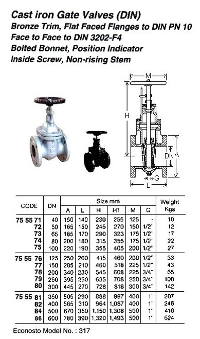 IMPA 755578 GATE VALVE PN10 CAST IRON DIN 200 MM 225 MM 340 MM 290 