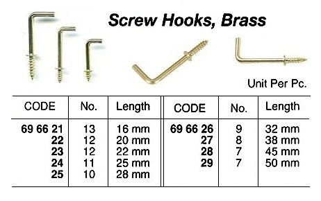 IMPA 696627 SQUARE HOOK SHOULDERED Length 38mm BRASS