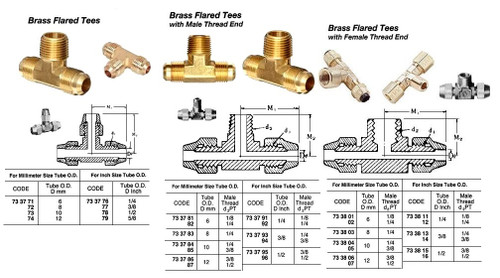 IMPA 733772 TEE BRASS-FLARED for tube outside diam. 8mm