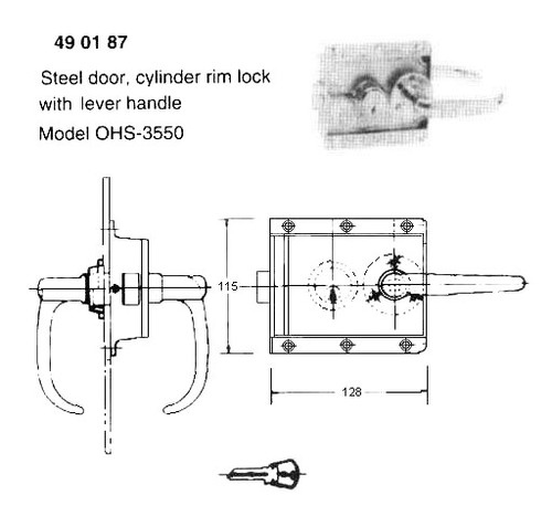 IMPA 490187 CYLINDER RIM LOCK WITH LEVER HANDLE OHS-3550