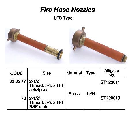 IMPA 333577 FIRE NOZZLE LFB BRASS 51/5 TPI JET/SPRAY