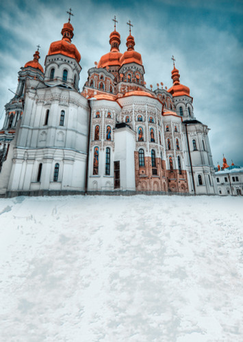 Snowy Church Photography Backdrops