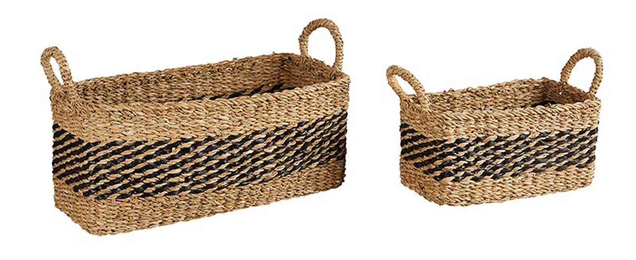 Hand Woven Rectangle Maize Storage Basket - Set of 3 - Baby Blue Stripes (Set of 3) Longshore Tides Color: Black