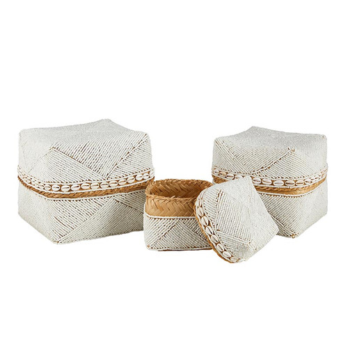 White Beaded Baskets - Set of 3