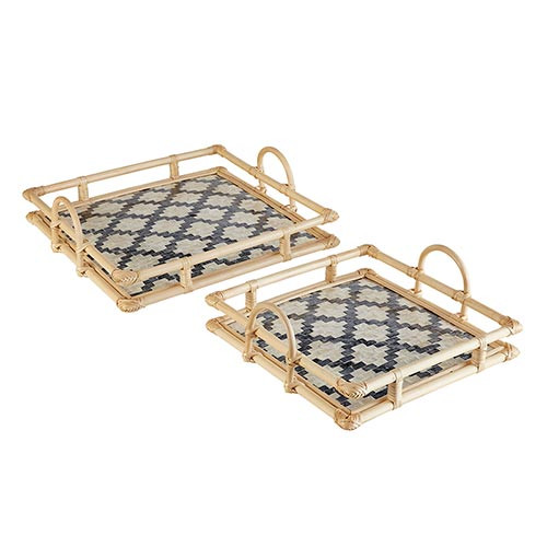 Inlaid Rattan Trays - Set of 2