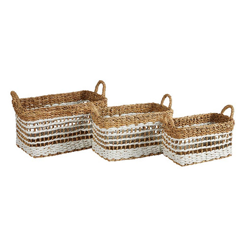 White Stripe Square Basket - Set of 3