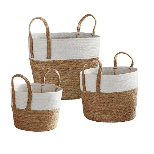 Tall Cream Baskets - Set of 3