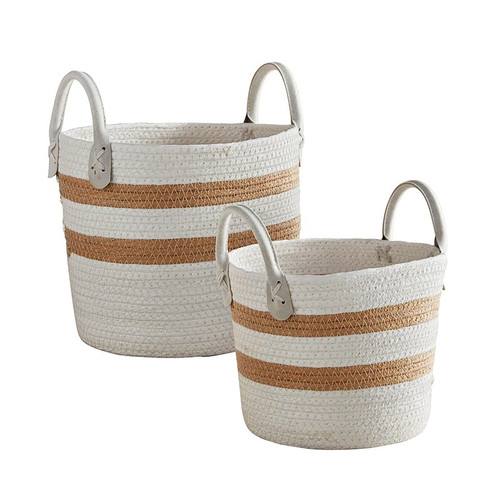 Cream Striped Baskets - Set of 2